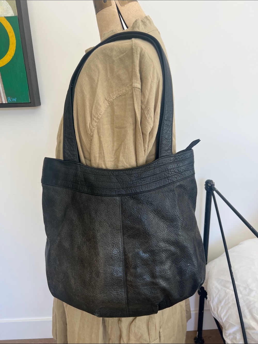 Black Leather Shoulder Tote Bag - Elegant Everyday Carry Sven Berkley USA purse